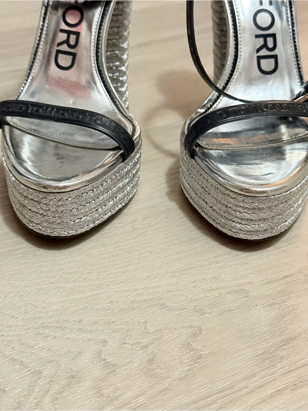 Tom Ford Silver and Black Platform Espadrille Sandals